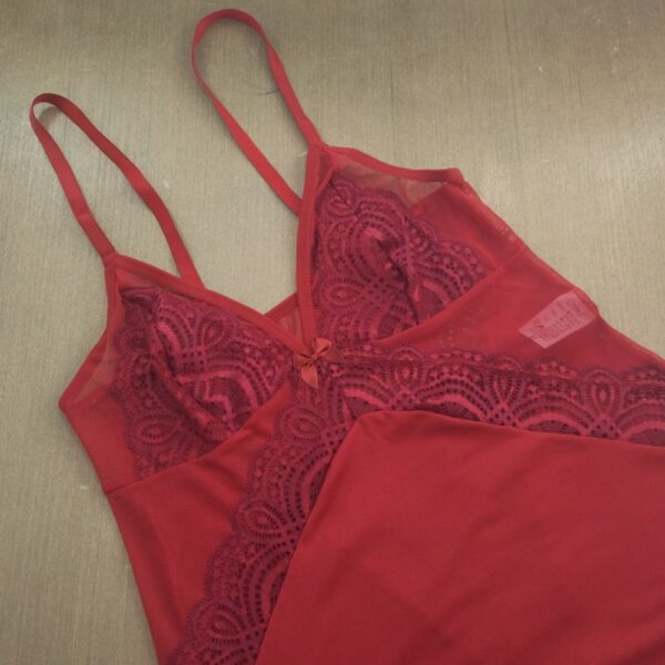 Camisola Feminina Microfibra Detalhe Tule e Renda - Image 7